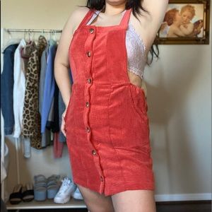 Orange Corduroy overall dress